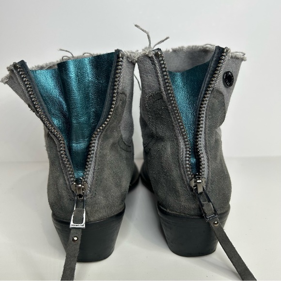 Zadig & Voltaire Teddy Ankle Booties Genuine Suede Canvas Raw Hem Zip Back Grey - Picture 11 of 16